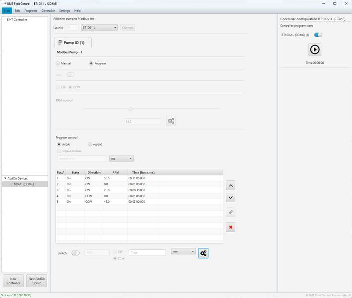  Laboratory peristaltic pump - control and programming software