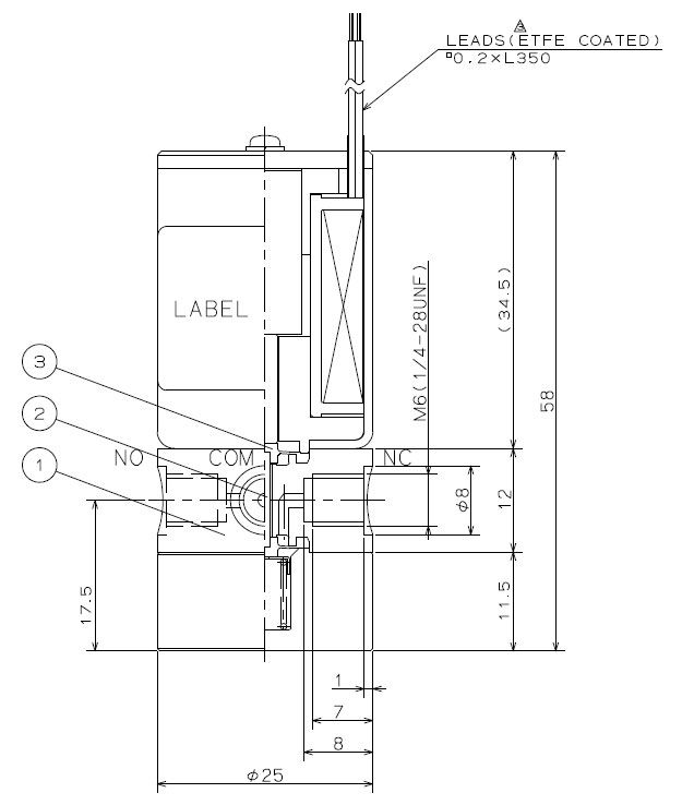 3-way diaphragm isolated solenoid valve, 6 bar COM, 5 bar NC/NO, 1/4-28UNF