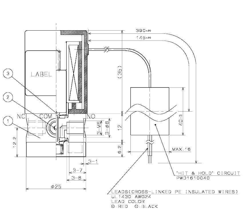 3-way diaphragm isolated solenoid valve, PFA valve body and diaphragm, 2 bar, M6