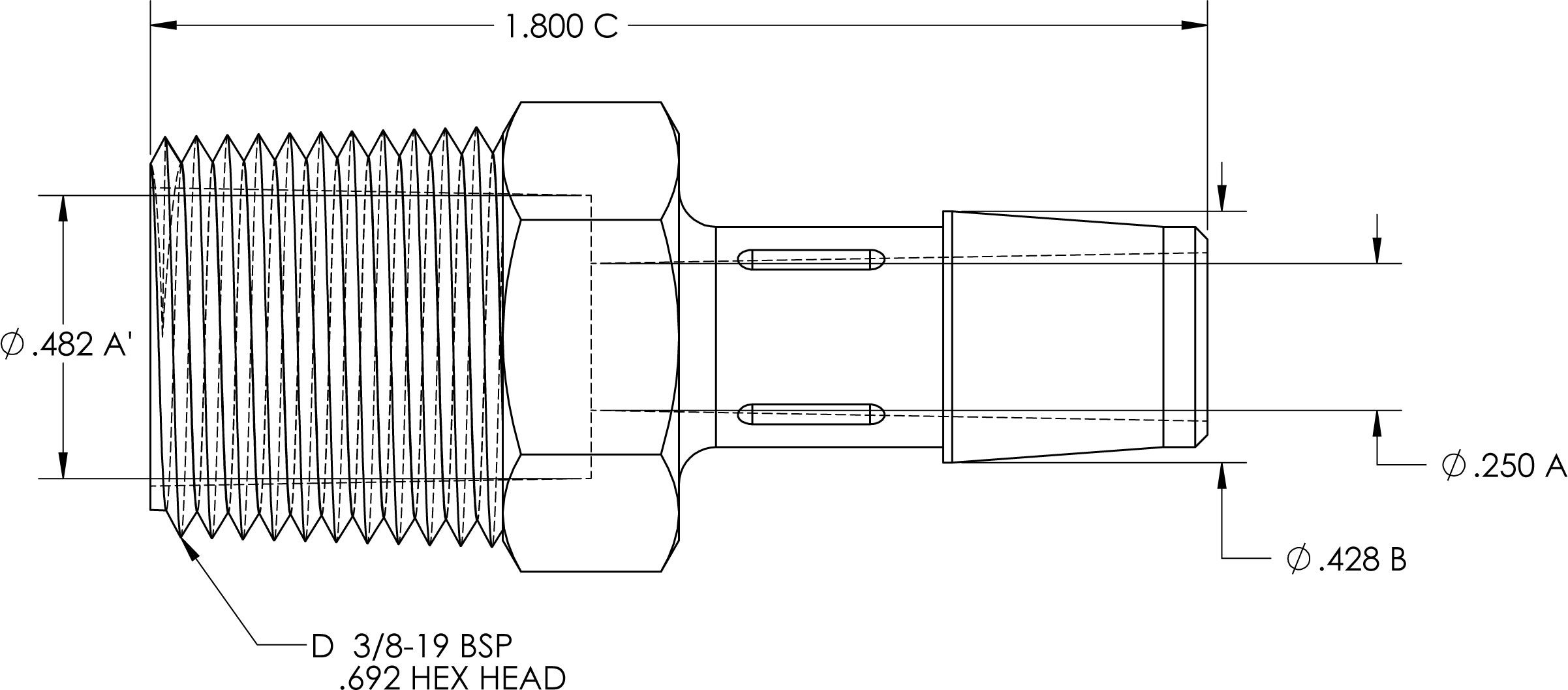 Adapter 3/8 BSPT Thread x 3/8 Barb in White Polypropylene