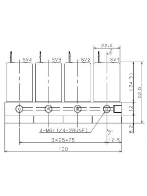 4-way manifold solenoid valve with separating membrane, 1.6mm, M6, PTFE/FFKM, 12VDC
