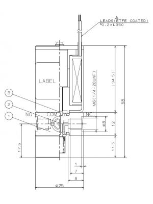 3-way diaphragm isolated solenoid valve, 6 bar COM, 5 bar NC/NO, 1/4-28UNF